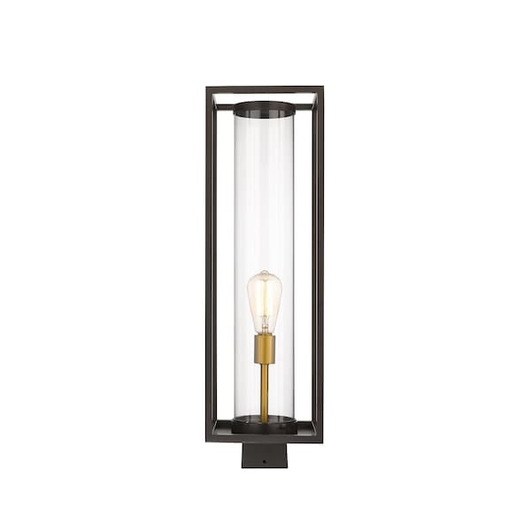 Dunbroch 1 Light Outdoor Post Mount Fixture, Deep Bronze + Outdoor Brass & Clear